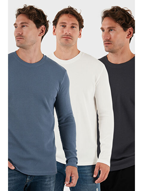 Buratti Pamuklu Bisklet Yaka Slim Fit Basic 3'lü Paket Sweat 5905073S3 - S000463618-6413