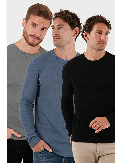 Buratti Pamuklu Bisklet Yaka Slim Fit Basic 3'lü Paket Sweat 5905073S3 - S000463618-37639