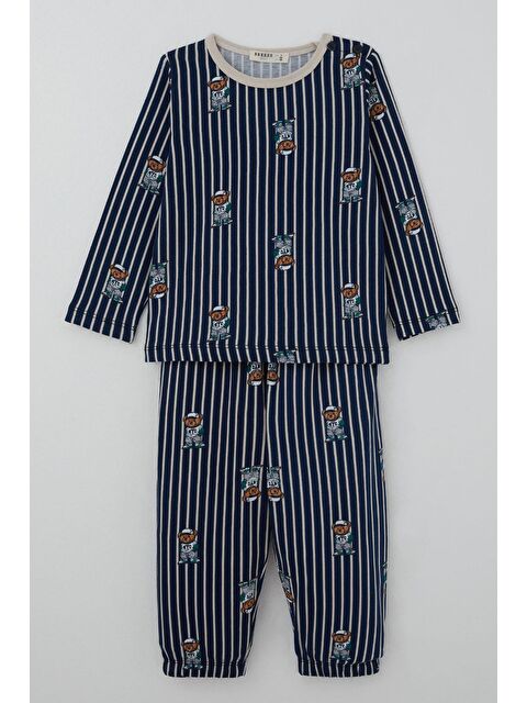 Breeze Erkek Bebek Pijama Takımı Sevimli Ayıcık Figürlü Lacivert (9 Ay-3 Yaş) - S000517994-21164