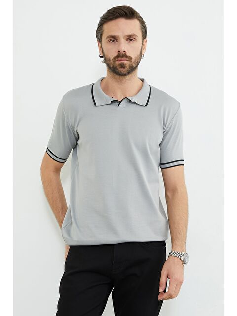 Fullamoda Yaka Ve Kol Çizgili Apaş Yaka Triko Tişört