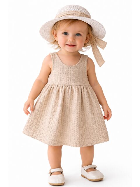 Chicsy Baby Tatlı Kız Bebek Tarz Elbise Şapkalı Fiyonk Detaylı Yazlık 2’li Kombin