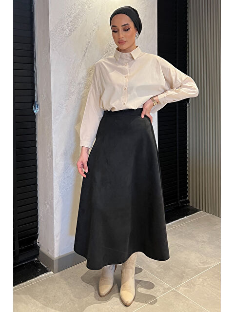 Julude Kadın Kloş Uzun Süet Tesettür Etek - S000332254-19351