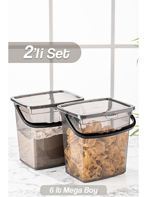 Meleni Home 2 li Mega Boy Un Bakliyat Saklama Kabı   Deterjanlık   Erzak Saklama Kutusu 6 Lt Antrasit - S000387402-20063