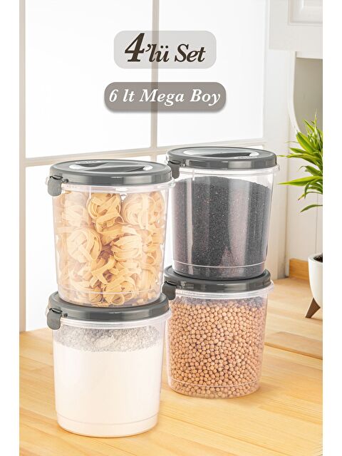 Meleni Home 4 lü Un Makarna Bakliyat Kabı   Şeffaf Saklama Kutusu Mega Erzak Saklama Kabı 4x6 Lt - S000387405-20600