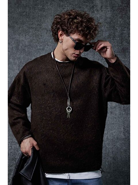 Abluka Online Erkek Dokulu Oversize Kazak Kahverengi - S000457376-19413