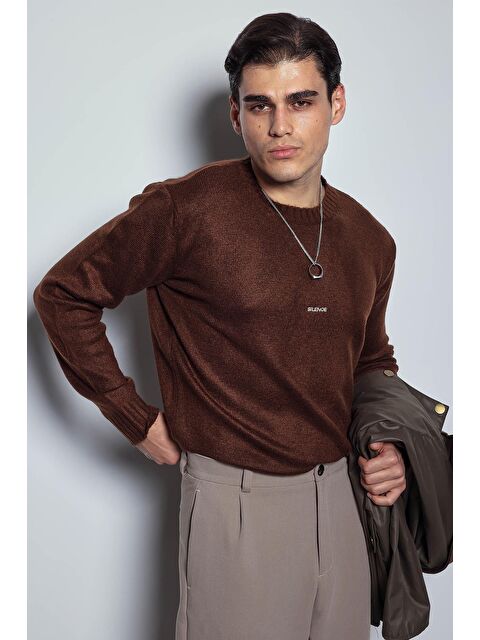 Abluka Online Erkek Regular Fit Bisiklet Yaka Kazak Kahve - S000457355-19413