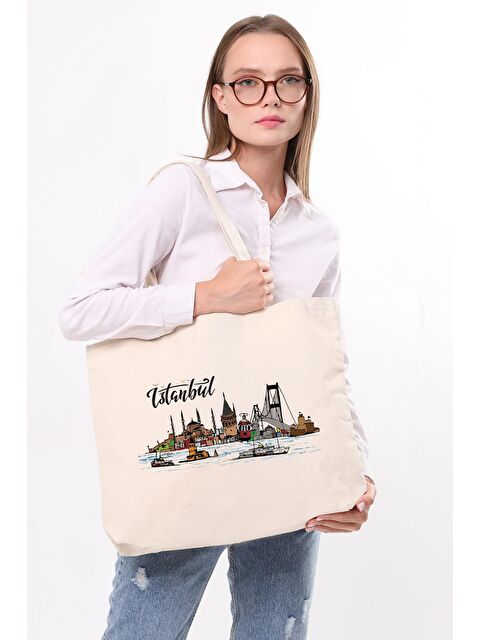 Bagg Kanvas Yatay Renkli İstanbul Baskılı Bez Çanta - S000294216-19966