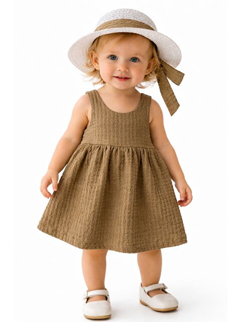 Chicsy Baby Tatlı Kız Bebek Tarz Elbise Şapkalı Fiyonk Detaylı Yazlık 2’li Kombin