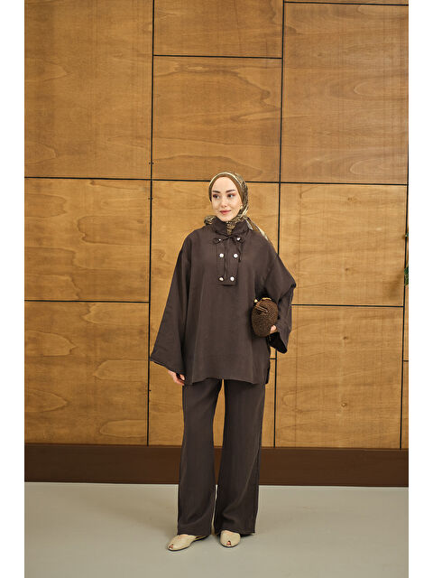 Locco Moda Kadın Çift Düğme Detaylı Takım Kahverengi - S000527071-19413