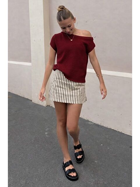 Madmext Bordo Salaş Fit Düşük Omuz Tişört Mg2814