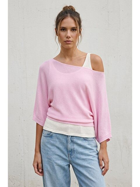 Madmext Pembe Geniş Yaka Çift Katlı Triko Kazak Mg2780