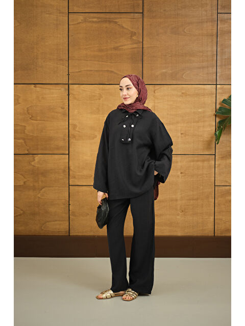 Locco Moda Kadın Çift Düğme Detaylı Takım Siyah - S000527071-19351