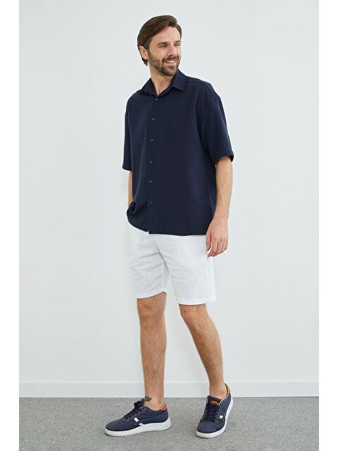 Fullamoda Beli Bağlamalı Keten Görünümlü Şort