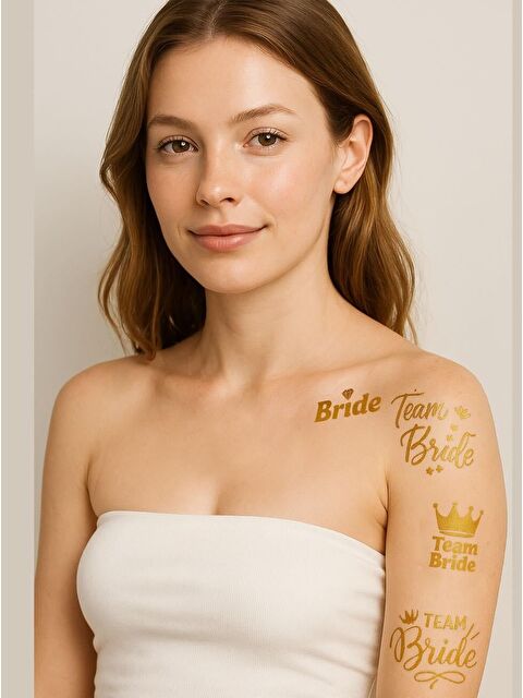 Parti Adresi Bekarlığa Veda Partisi Karışık Dövme Seti Bride Team Bride Dövme Altın 12'li - S000522723-20076