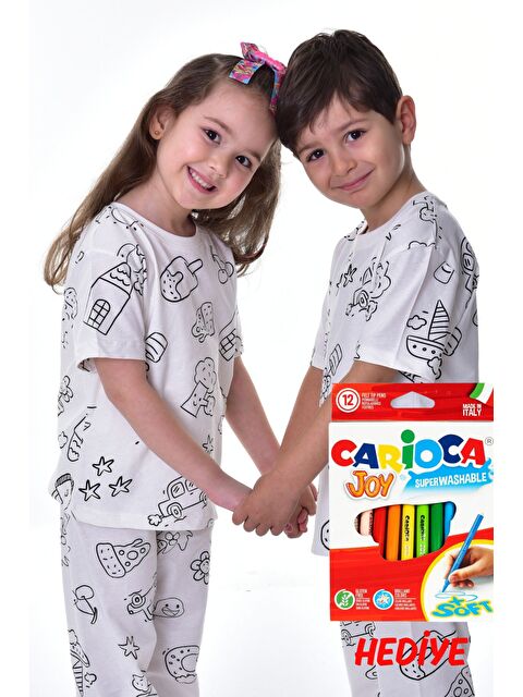 ZUZUNGA En Sevimli Figürler Özel Kalemi ile BOYANABİLİR Çocuk Pijama Takımı ( 12'li Kalem Seti Hediye ) - S000516713-20063