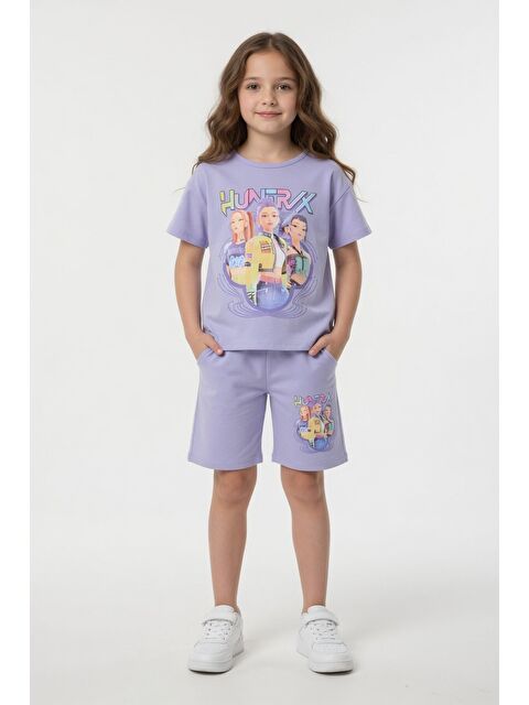 Cansın Mini Lila Girls Baskılı Kız Çocuk Şortlu Tişörtlü 2li Takım 23855