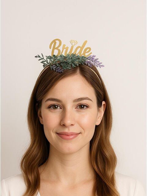 Parti Adresi Bride Altın Pleksi Taç Lavanta Çiçekli Bekarlığa Veda Parti Tacı - S000522730-18105