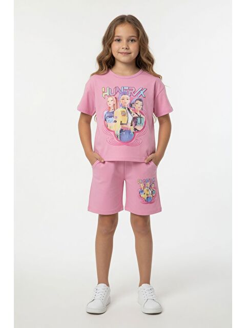 Cansın Mini Açık pembe Girls Baskılı Kız Çocuk Şortlu Tişörtlü 2li Takım 23908