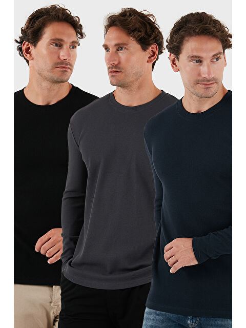 Buratti Pamuklu Bisklet Yaka Slim Fit Basic 3'lü Paket Sweat 5905073S3 - S000463618-37421