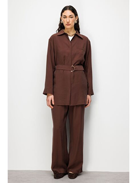 Mizalle Kemer Detaylı Kahverengi Tunik