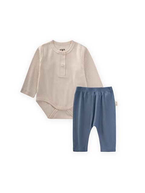 CİGİT Fitilli Basic Zıbın Takım 0-3 Yaş Açık Bej - S000459845-19928