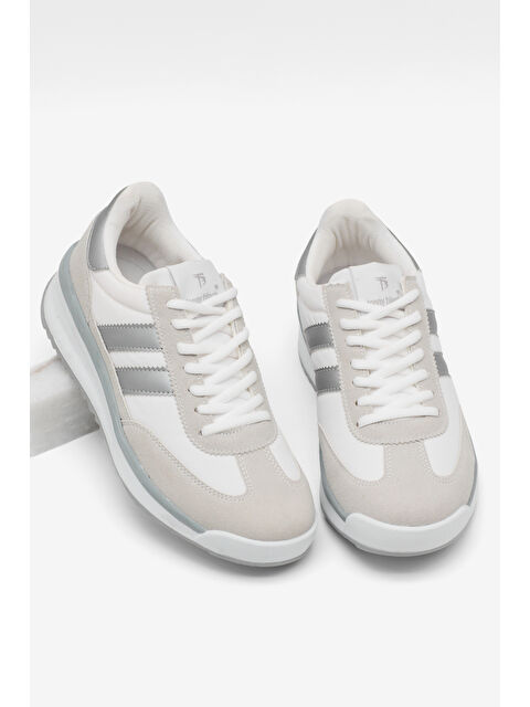 TONNY BLACK Unisex Gri Gümüş Termo Taban Çift Şeritli Bağcıklı Spor Ayakkabı