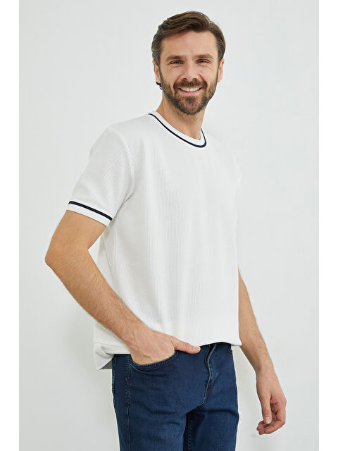 Fullamoda Çizgili Bisiklet Yaka Triko Tişört