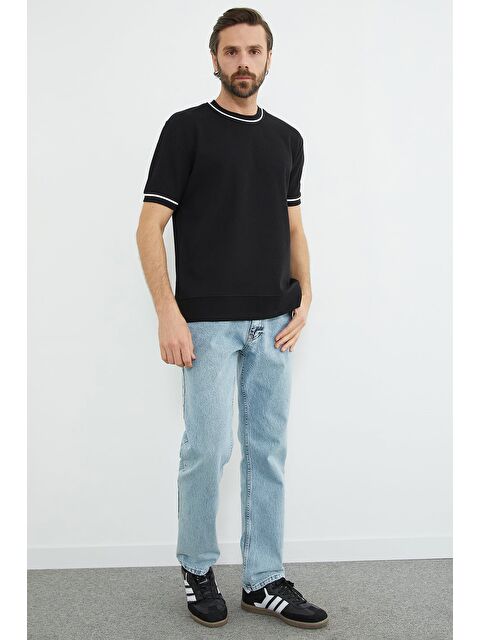 Fullamoda Çizgili Bisiklet Yaka Triko Tişört