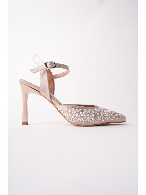 Muggo CLUJ İnci Taş İşlemeli Sivri Burun Bilekten Bantlı Kadın Abiye Topuklu Ayakkabı - S000513762-26407