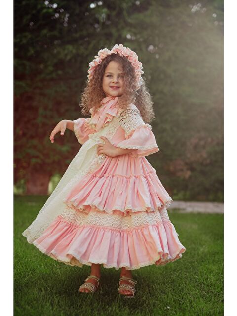 Mialora Doğum Günü Kız Çocuk Saç Aksesuarlı Vintage Elbise - S000371442-7152