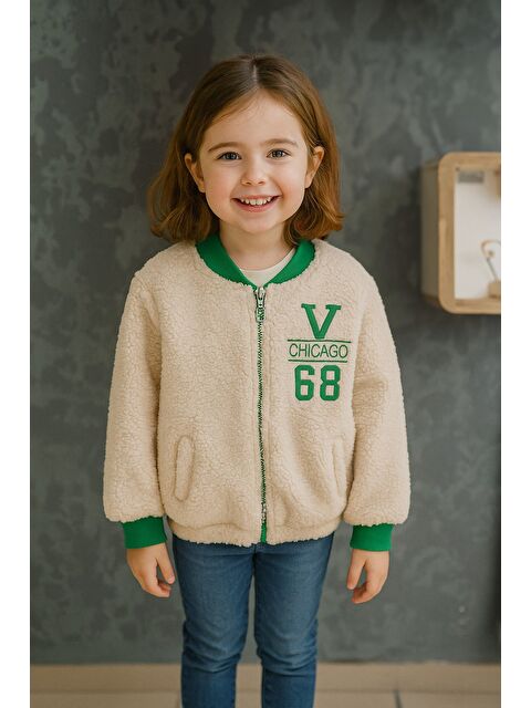 Fullamoda Nakışlı Fermuarlı Pelüş Unisex Kolej Mont - S000440417-19965