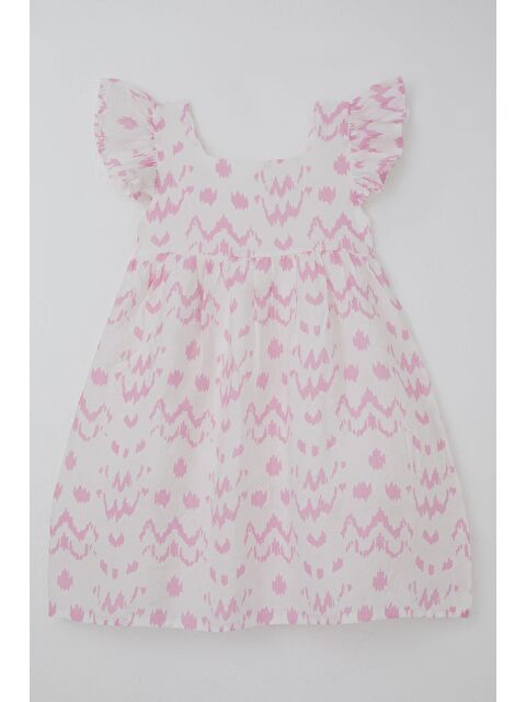 Breeze Kız Çocuk Elbise Desenli Arka Kısmı Fermuar Detaylı Beyaz (8-12 Yaş)