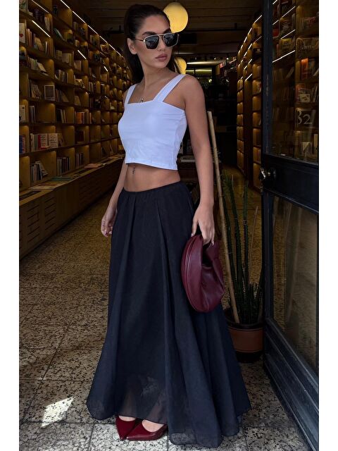 Madmext Antrasit Vintage Şifon Maxi Etek Mg2776