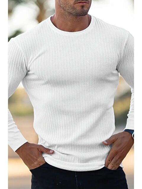 Oksit Jordao Fitilli Slim Fit Elastanlı Bisiklet Yaka Erkek Uzun Kol Tshirt - S000422227-20063