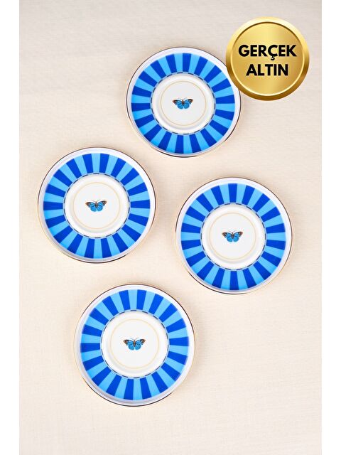 TABAK EVİ Porselen Butterfly Collection Altın Yaldızlı Çay Tabağı 11,8cm Mavi 4 lü - S000513418-23173