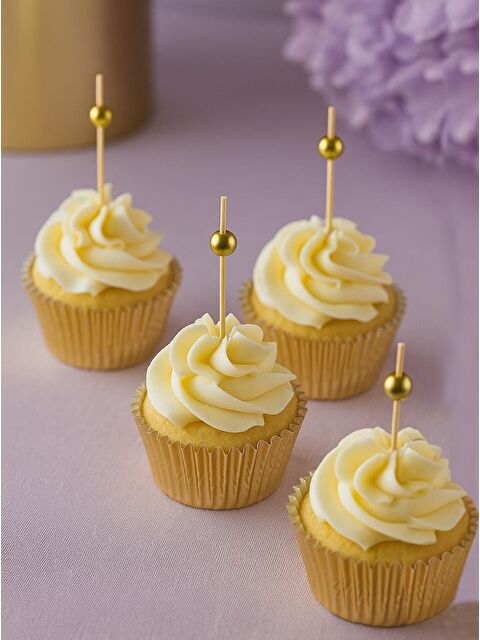 Parti Adresi İncili Kürdan Süslü Dekoratif Cupcake Kürdanı Altın 12'li - S000522756-20076