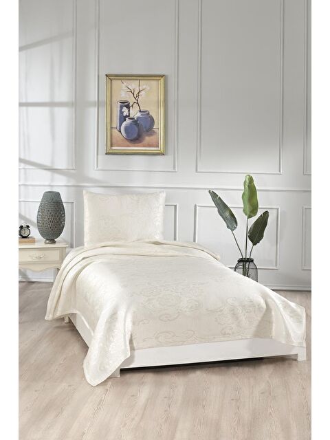 Çeyiz Diyarı Lale Tek Kişilik 2 Parça Yatak Örtüsü Krem - S000489603-19966