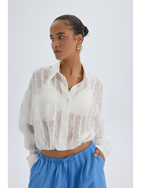 Mai Collection Claps İnce Ekru Kısa Gömlek