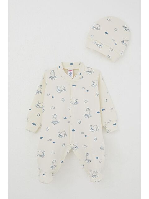 Breeze Erkek Bebek Patikli Tulum Sevimli Deniz Hayvanları Desenli Krem (4 Ay) - S000433331-19966