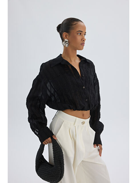 Mai Collection Claps İnce Siyah Kısa Gömlek