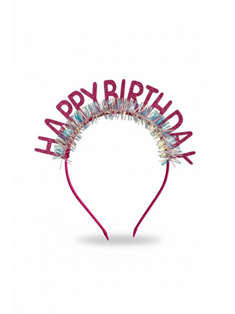 Le Mabelle Fuşya Saçaklı Happy Birthday Temalı Kız Çocuk Parti Tacı
