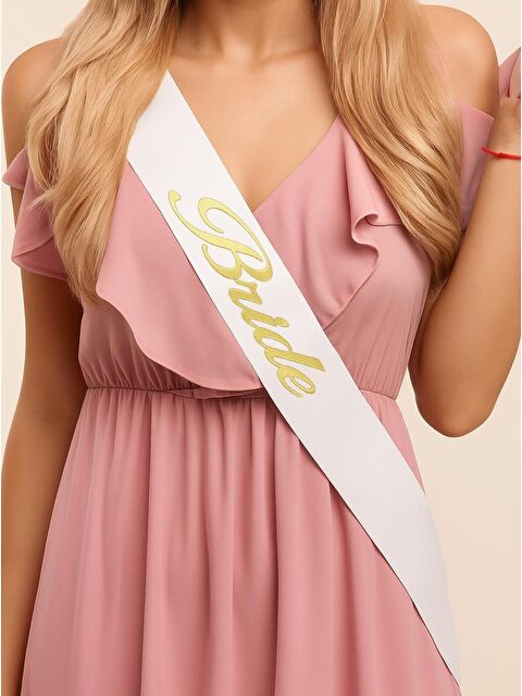 Parti Adresi Bride Kuşak Bekarlığa Veda Parti Aksesuarı Beyaz Üzeri Altın - S000522773-20076