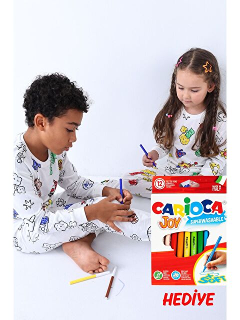 ZUZUNGA En Sevimli Figürler Özel Kalemi ile BOYANABİLİR Çocuk Pijama Takımı ( 12'li Kalem Seti Hediye ) - S000516715-20063