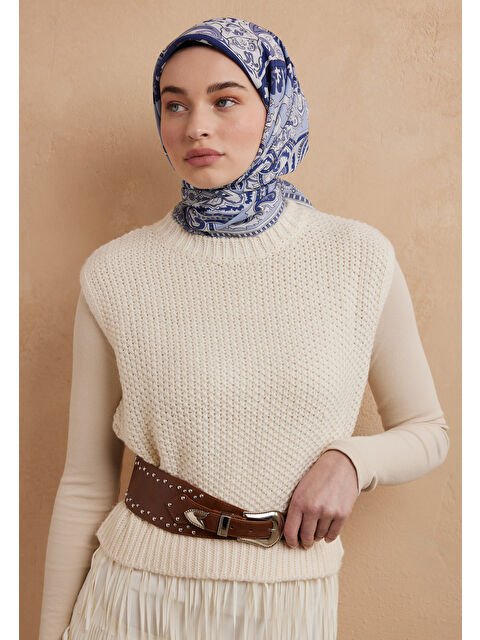 Fresh Scarfs Lena Desen Pamuk İpek Eşarp Lacivert - S000423155-21164