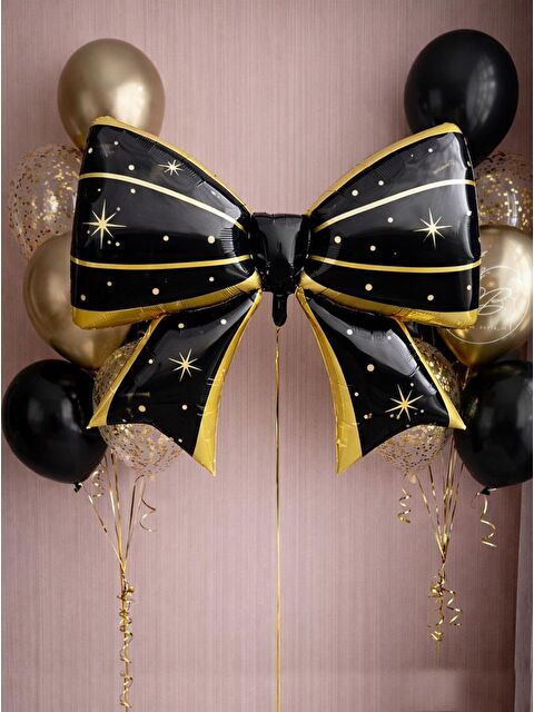 Parti Adresi Siyah Gold Yıldızlı Fiyonk Folyo Balon – Parti & Doğum Günü Süslemesi 92 cm - S000522776-19351
