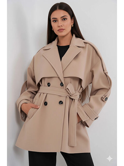 Hazelin Kadın Bisküvi Premium Midi Boy Astarlı Kaşe Kaban HZL25W-BD191571 - S000498993-19933