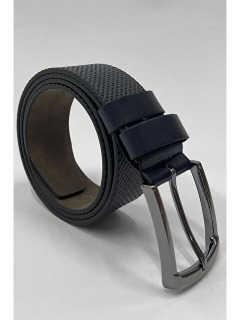 Madmext Lacivert Suni Deri Desenli Erkek Kemer 7223 - S000440421-21164