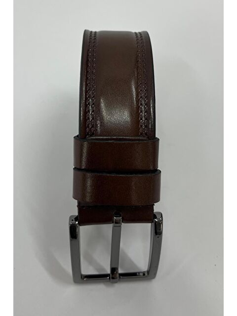 Madmext Kahverengi Suni Deri Çift Dikişli Düz Erkek Kemer 7221 - S000440422-19413