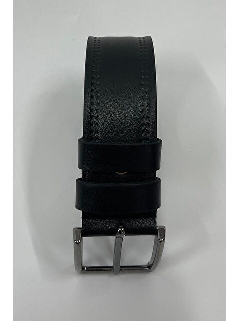 Madmext Siyah Suni Deri Çift Dikişli Düz Erkek Kemer 7221 - S000440422-19351