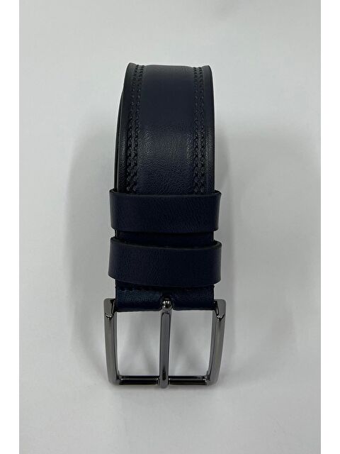 Madmext Lacivert Suni Deri Çift Dikişli Düz Erkek Kemer 7221 - S000440422-21164